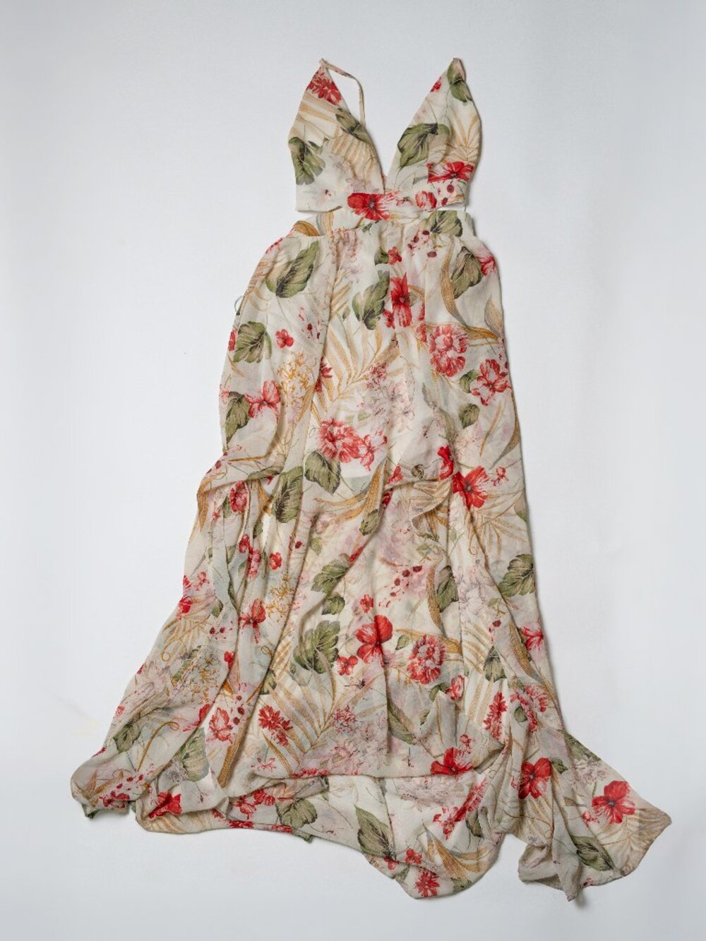 Fashion Nova Lanai Floral Maxi Dress - Ivory/Red
